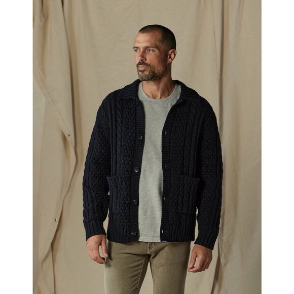 The Normal Brand Cable Cardigan Sweater‎ Mens Size M Navy Aran Chunky Fisherman - Picture 5 of 13